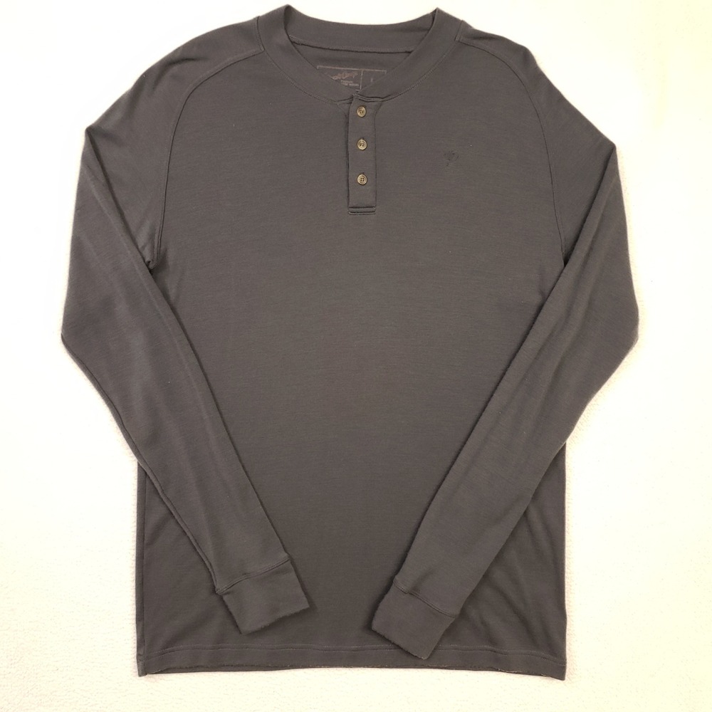 Duck Camp Henley Shirt Mens Large Gray Merino Wool Long Sleeve Outdoor Layer